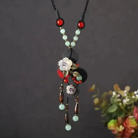 Turquoise Wood Jade Long Sweater Chain Necklace Jewelry