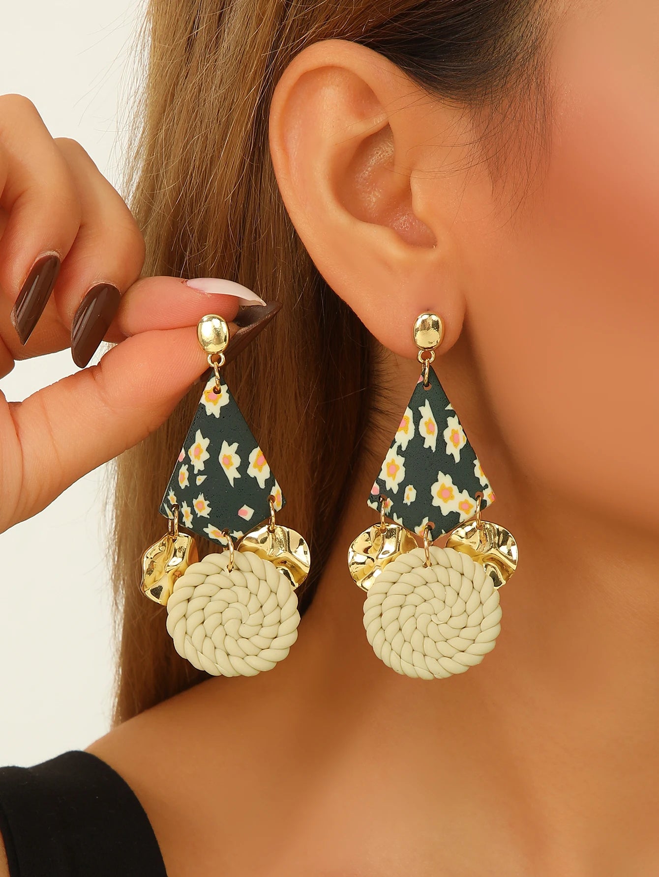 Boho Floral Geometric Polymer Clay Earrings Lightweight Statement Drop for Women Girls Summer Party Daily Work Vacation Gift
