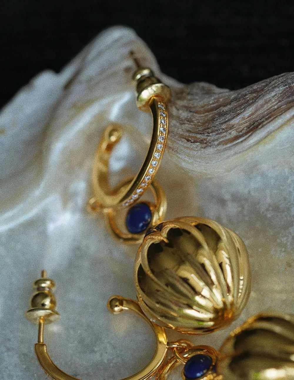 Nutmeg series original design retro artistic lapis lazuli earings long Ancient gold crafts glossy earrings for women jewelry