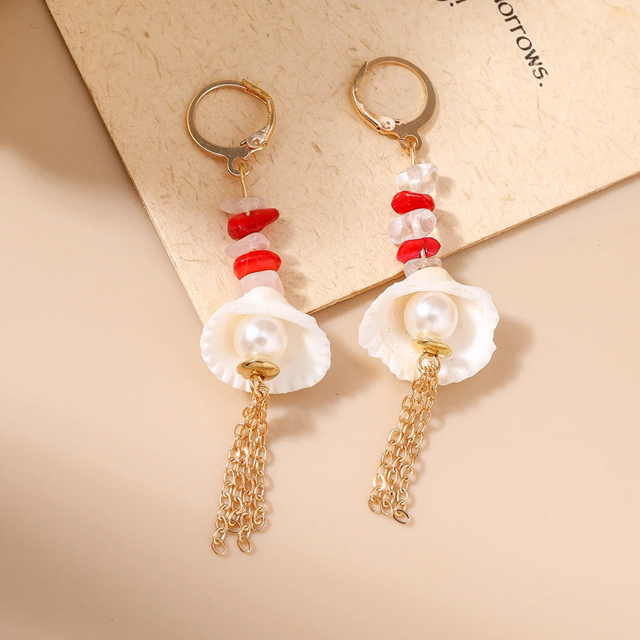 Conch and Starfish Shell Drop Earrings