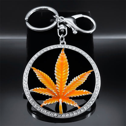 Fashion Crystal Keychain Maple Leaves Pendants Key Ring Alloy Multiple Colors Key Holder Bag Accessories Jewelry Souvenir Gifts