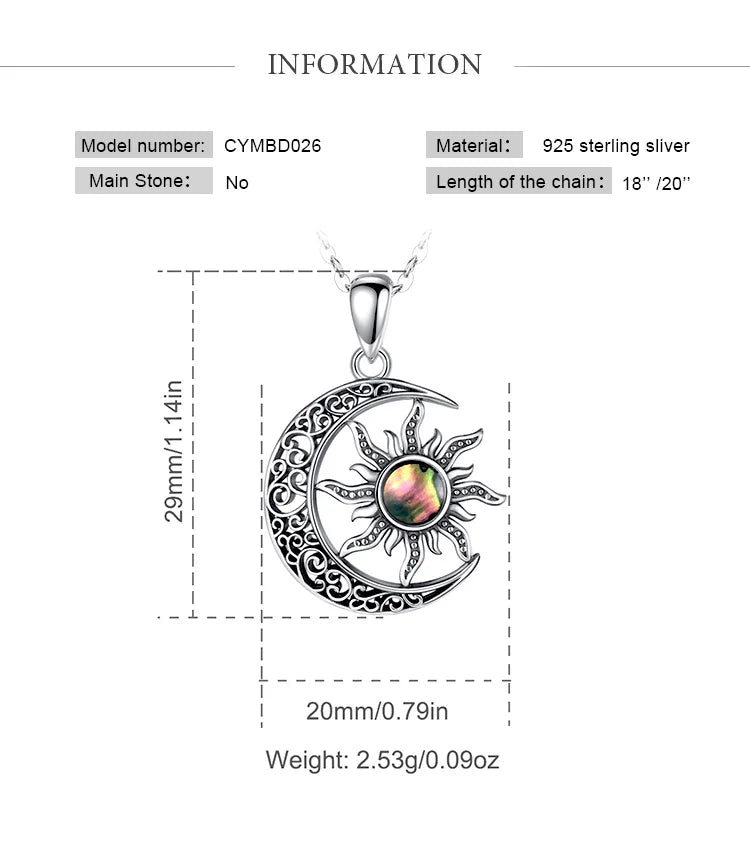 EUDORA 925 Sterling Silver Sun Moon Necklace for Women Man  Pentagram Viking Celtic knot Moon Pendant Fine Jewelry party Gift