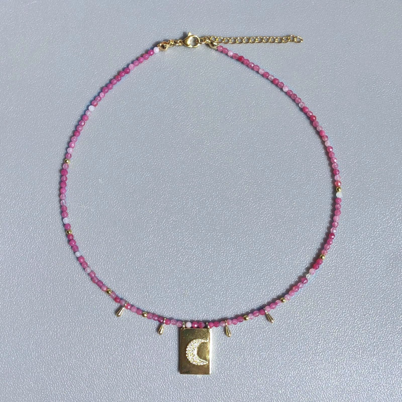 Hand-Made Exquisite Natural Stone Beaded Necklace Charm Eye Pattern Accessory Pendant Women Retro Fashion Neck Jewelry Колье - Charlie Dolly