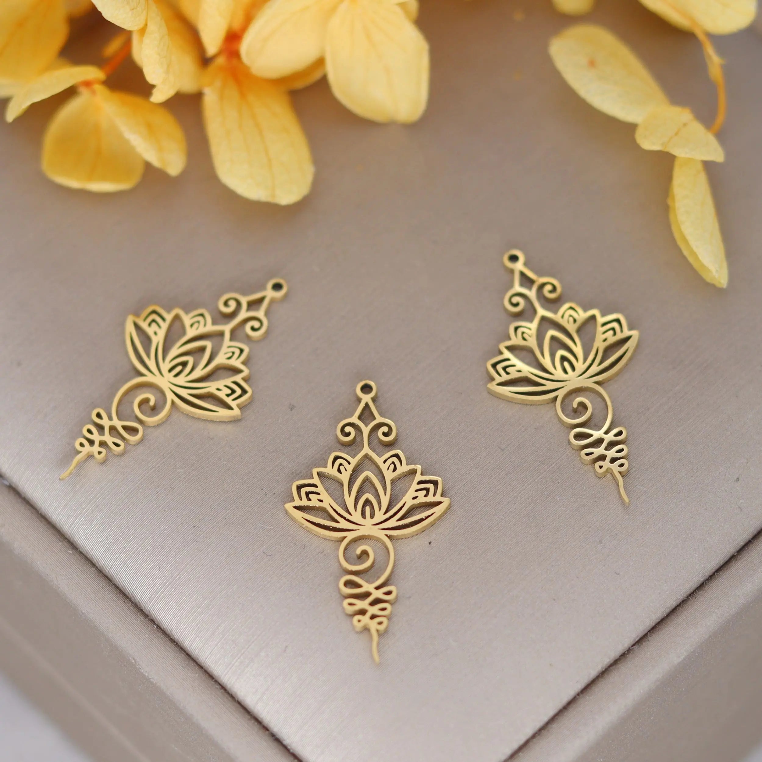 3pcs Unalome Lotus Flower Pendant Buddha Buddhism Om Yoga Charms Necklace Earrings Amulet Jewelry Making Supplies DIY