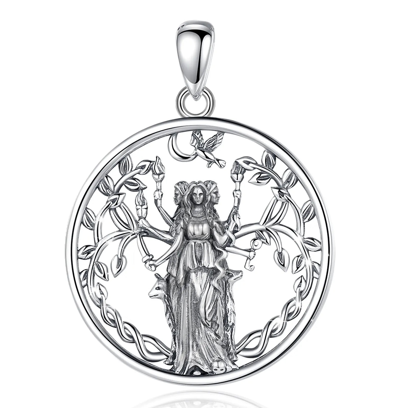 Triple Moon Goddess Hecate Amulet Necklace, S925 Sterling Silver