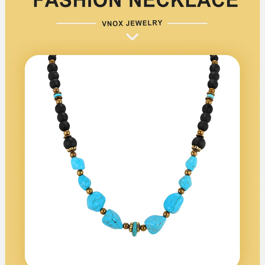 Natural Stone Unisex Beaded Necklace
