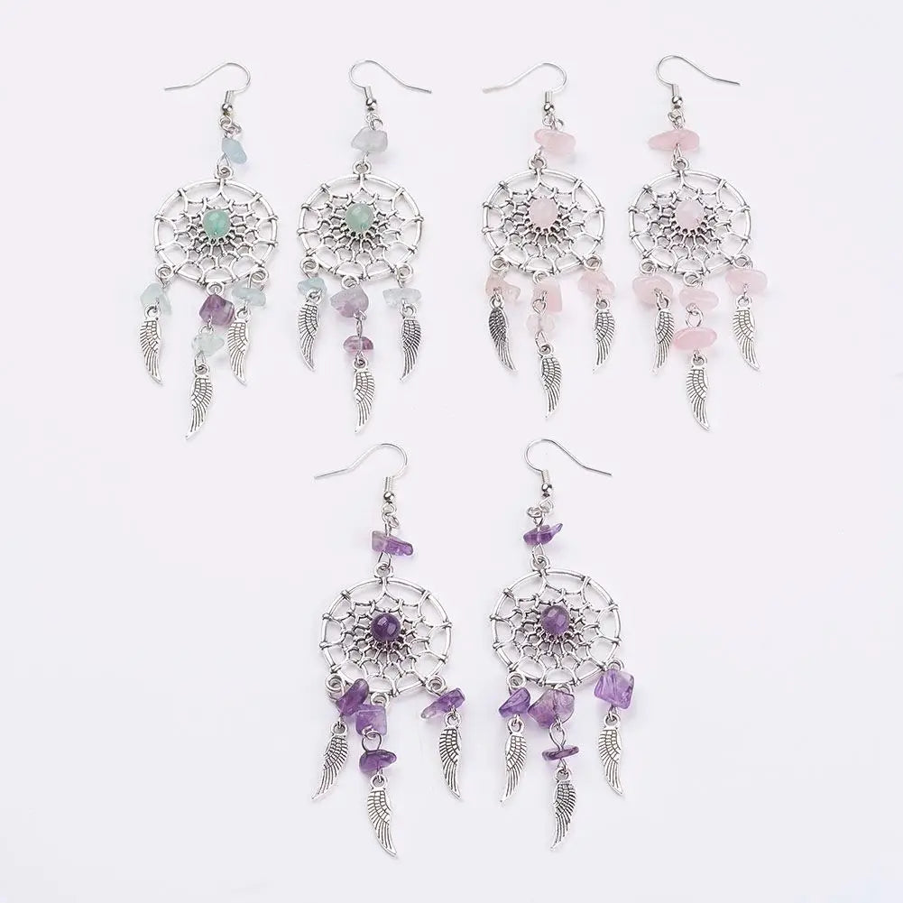 Natural Stone Dream Catcher Keyring Bag Charm Fashion Boho Jewelry Wing Keychain Opal For Women Girl Party Gift