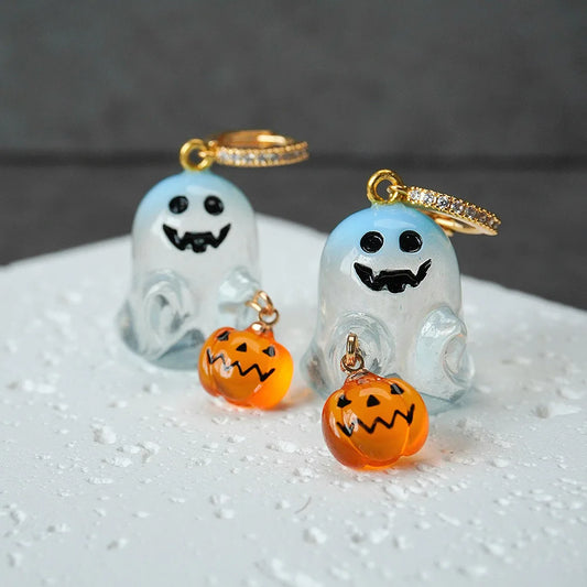 YILUOCD Charming Halloween Ghost Pumpkin Hoop Earrings Cute Resin Drop Earrings Halloween Jewelry For Women