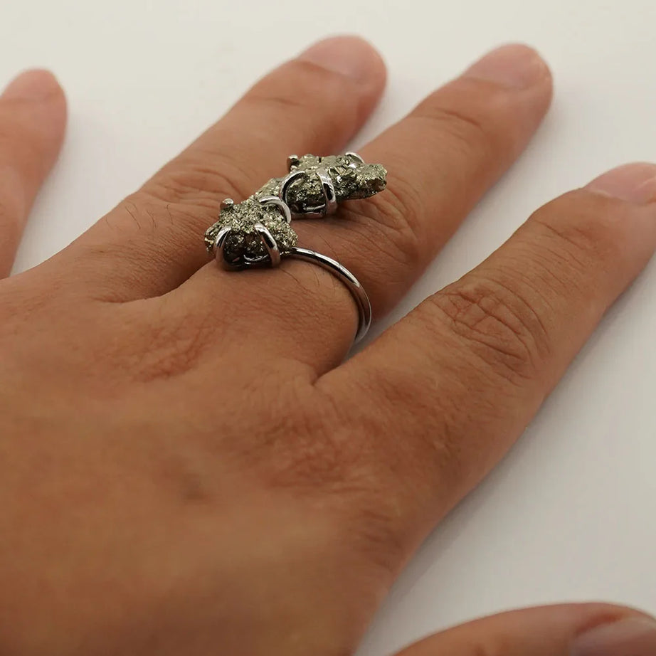 Pyrite Natural Stone Adjustable Ring