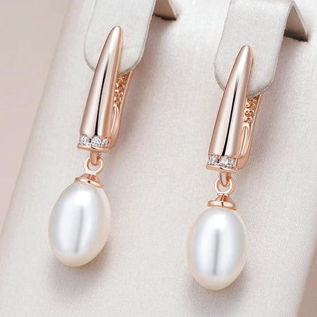 Geometric Pearl Rose Gold Drop Earrings Jewelry