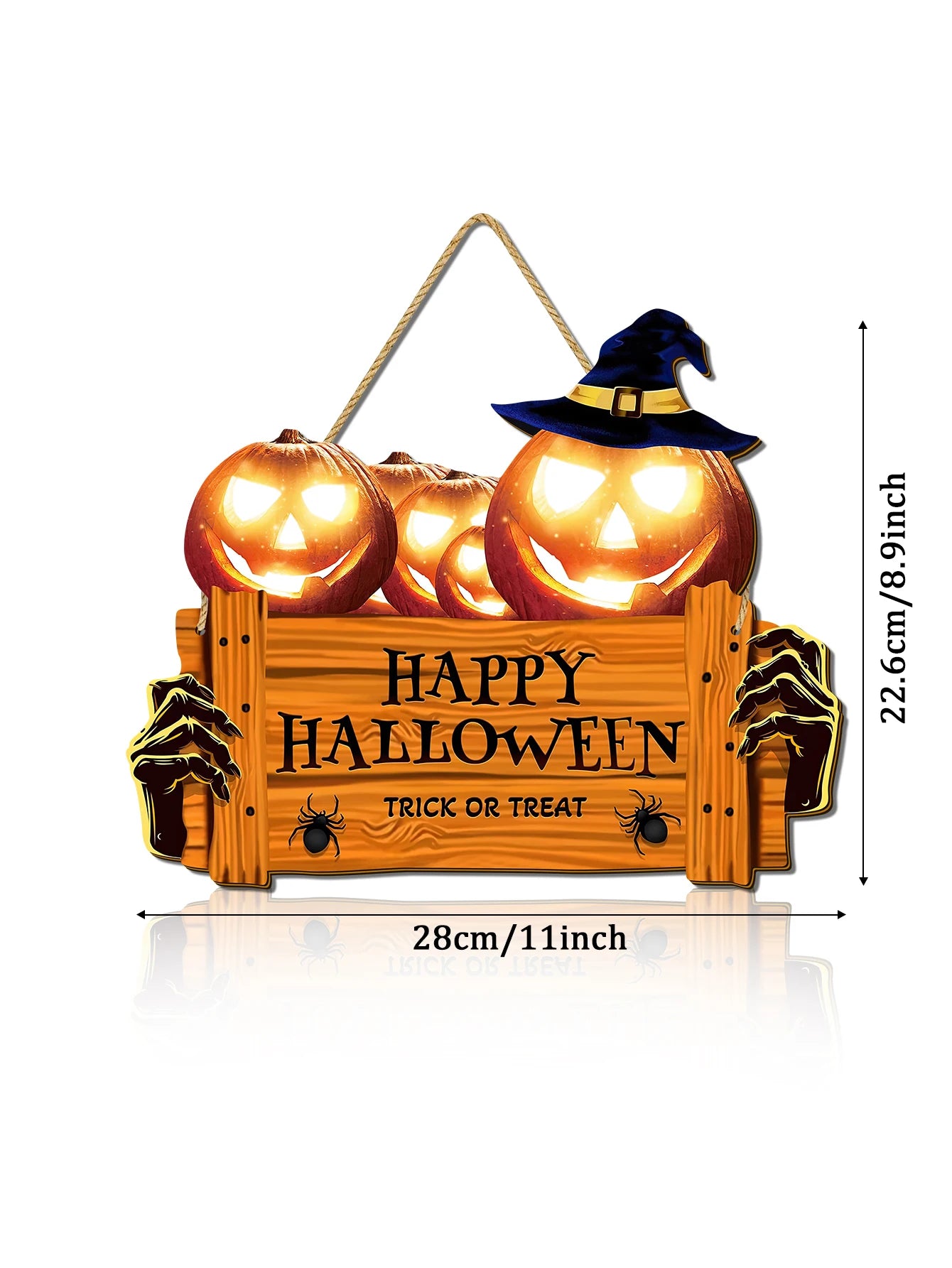 Happy Halloween Wooden Sign, Pumpkin With Hat Wooden Sign, Suitable For Home, Wall, Room,Cafe, Shop, Party, Holiday Decoration - Charlie Dolly