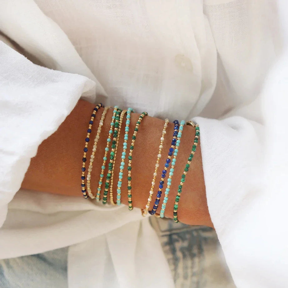 CCGOOD 3mm Natural Stone Beaded Summer Bracelets for Women Gold Plated 18 K Boho Jewelry Beach Style Bracelet Pulseras - Charlie Dolly