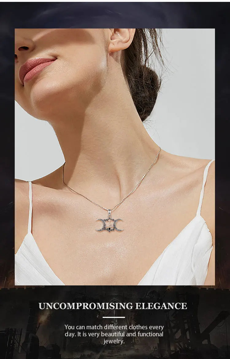 Eudora 925 Sterling Silver Lilith Sigil Necklace Vintage Triple Moon Goddess Amulet Pendant Personality Jewelry Party Gift