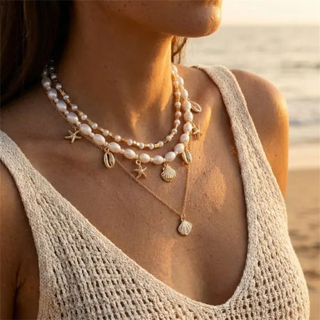 Shell, Starfish and Seahorse Polymer Clay Choker Set (3 Pieces)