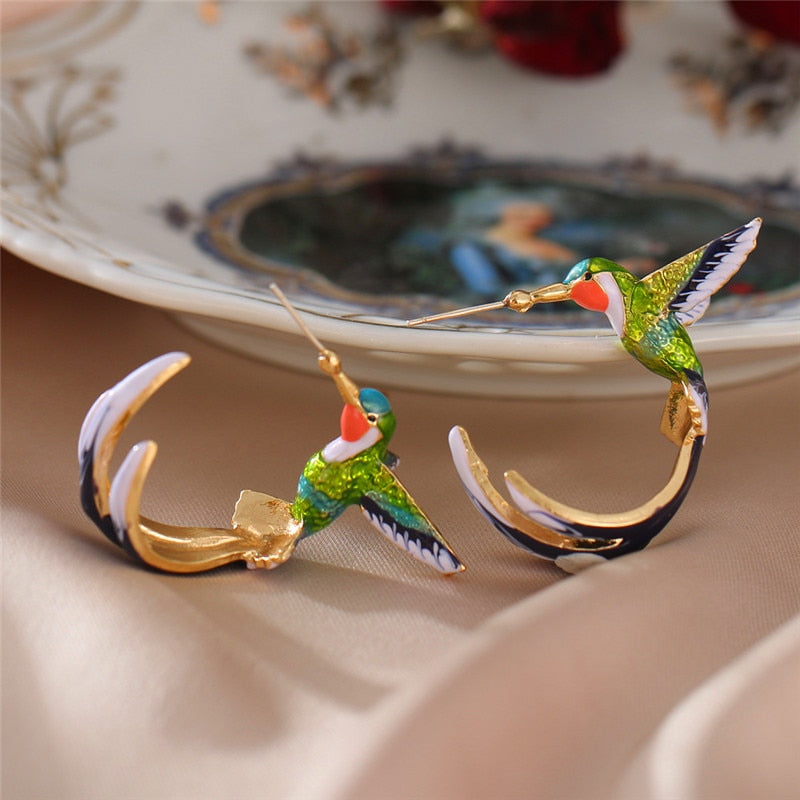 Women's Earrings 3D Hummingbird Earrings Animal Jewelry Cute Girly Ear Accessories Wedding Party Gifts - Charlie Dolly