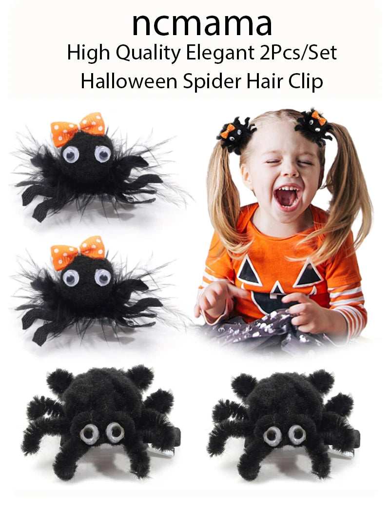 ncmama 2Pcs Halloween Spider Hair Clips For Baby Girls Cute Animal Hairpin Barrettes Kids Headdress Hair Accessories Party Decor - Charlie Dolly
