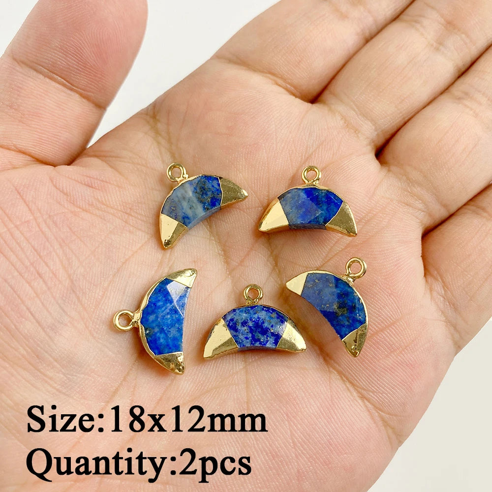 Natural Lapis Lazuli Pendant Blue Heart Square Oval Bullet Stone Charms For Jewelry Making Necklace Earrings Bracelet DIY 2PCS