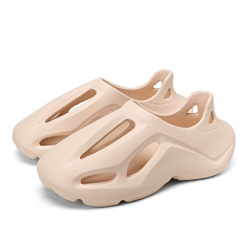 Men's Slippers Summer Soft Eva Beach Hole Shoes Outdoor Women's Slide Non-Slip Tie-Dyed Designer Personalized Hollow Shoes 36-47 Beige / 36-37