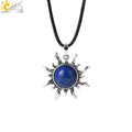 CSJA Vintage Sun Flower Pendant Natural Stone Crystal Necklace Genuine Round Amethysts Pink Quartz Obsidian Lapis Lazuli H120 - Charlie Dolly
