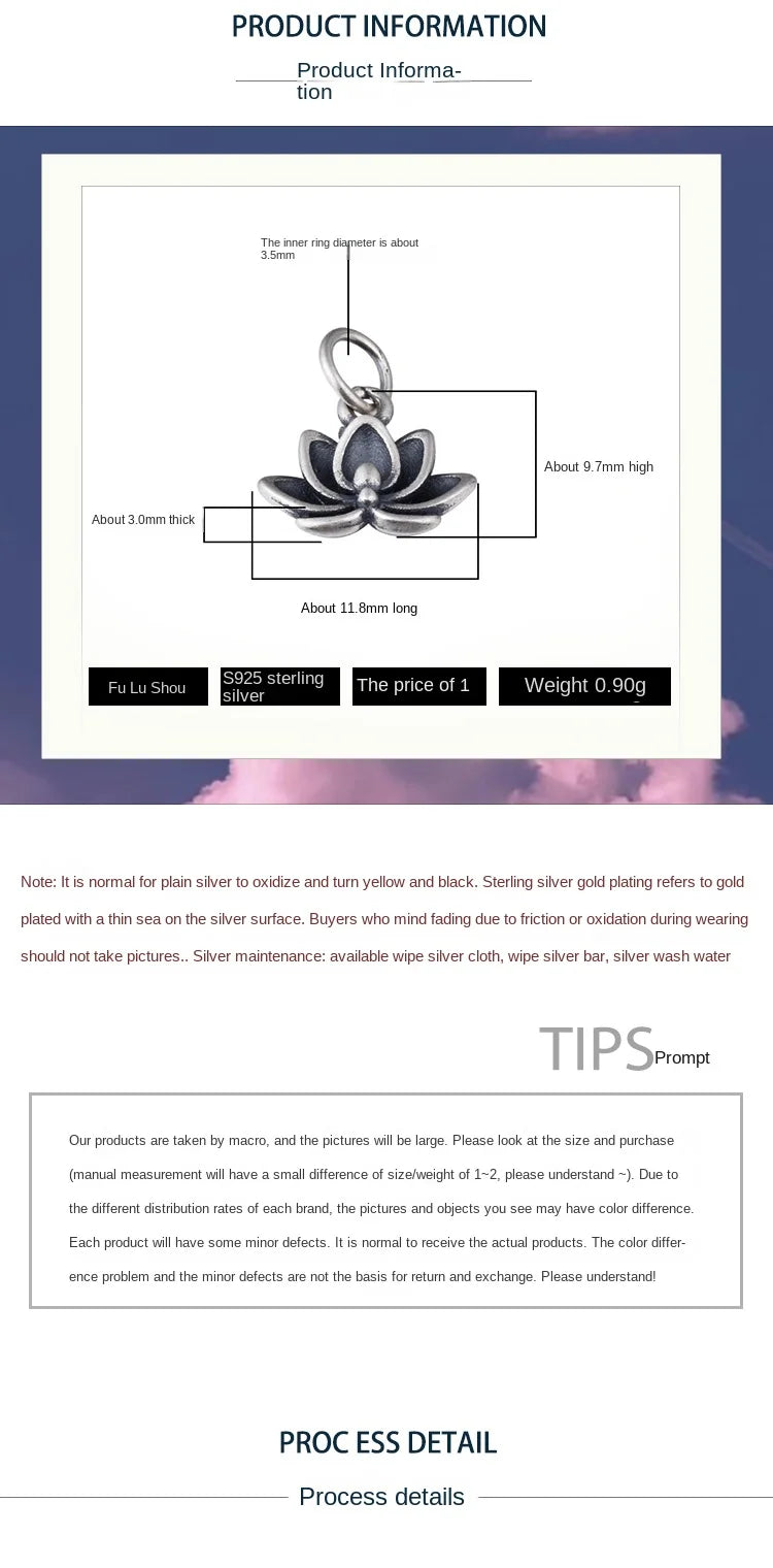 S925 Sterling Anemone Lotus Pendant Braided rope Hand string beaded bracelet necklace Handmade diy accessories