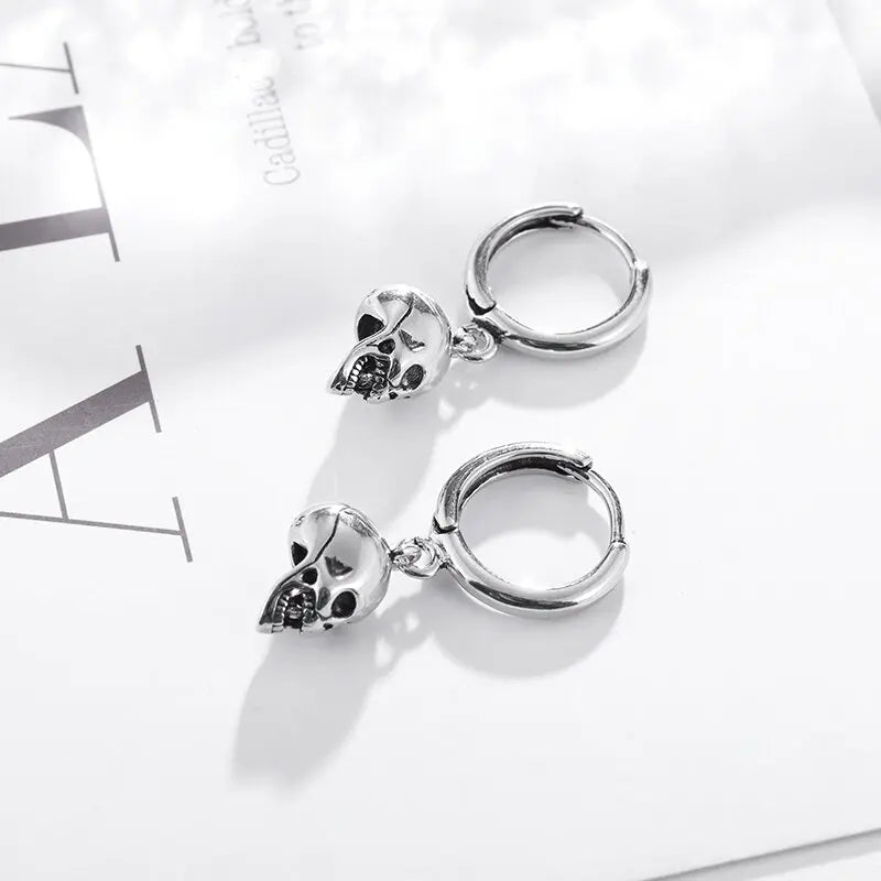 Silver-Plated Skull Earrings Gothic Ghost Head Hypoallergenic Earrings for Men and Women Punk Rock Trendy Halloween Jewelry - Charlie Dolly