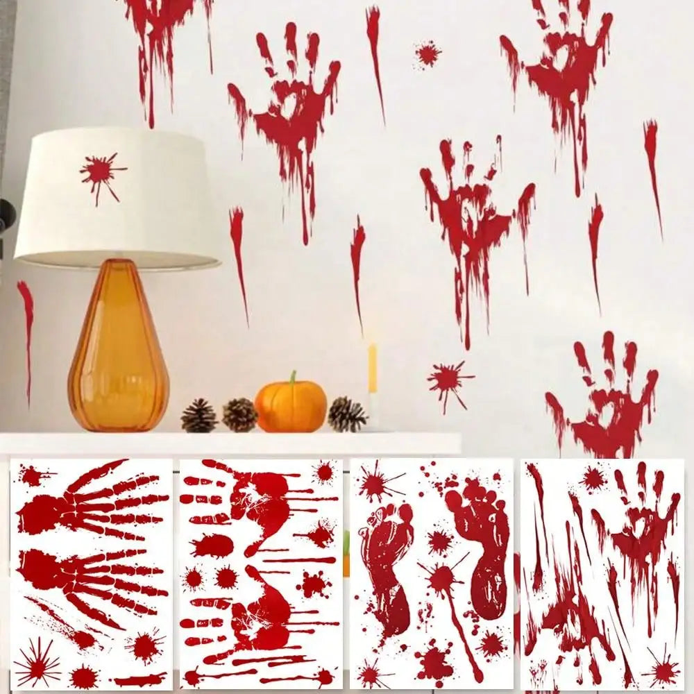 Halloween Sticker PVC Wall Stickers Haunted House Decoration Blood Handprint Halloween Party Decoration Window Stickers