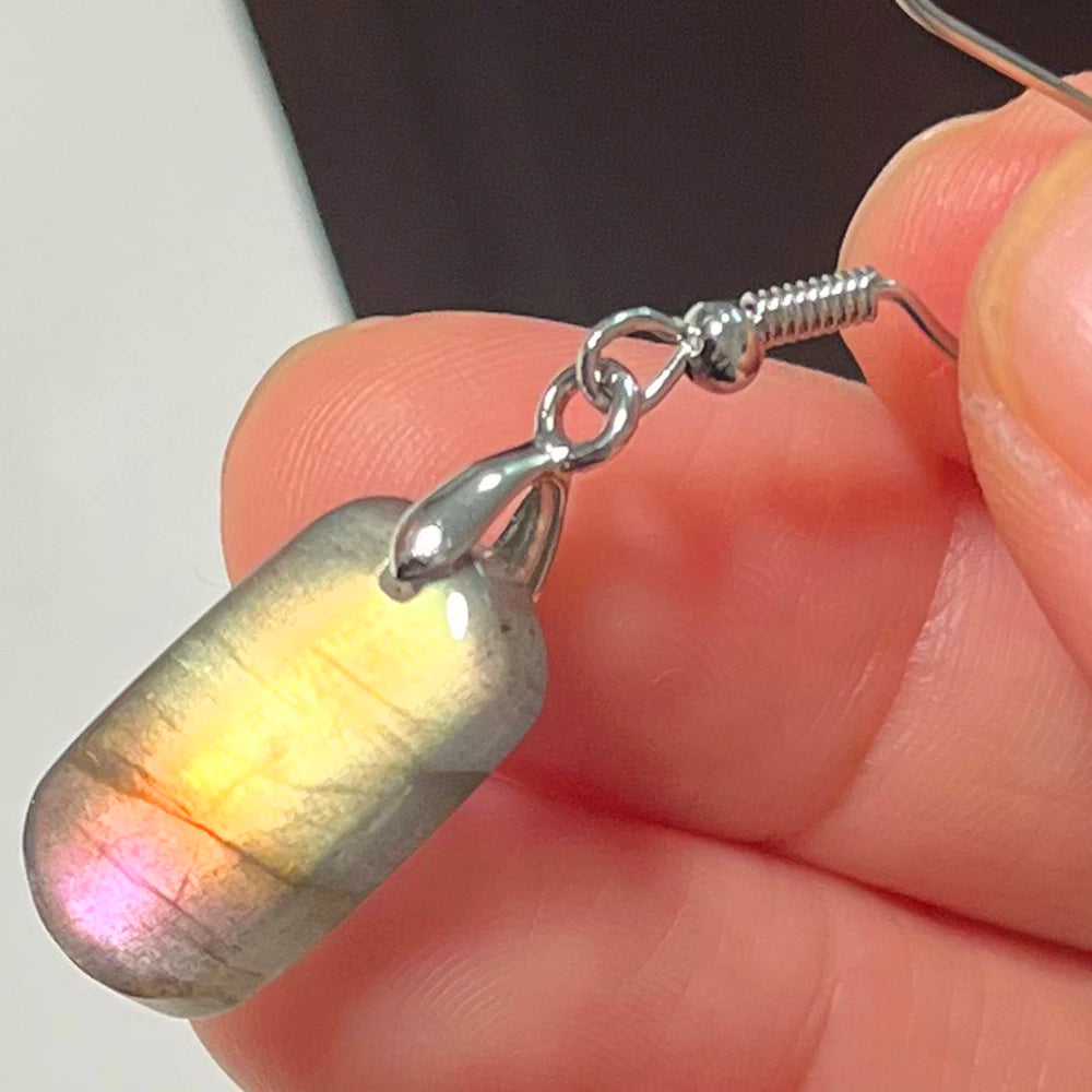 Women Men Irregular Shape Bead Natural Stone Blue Labradorite Earrings