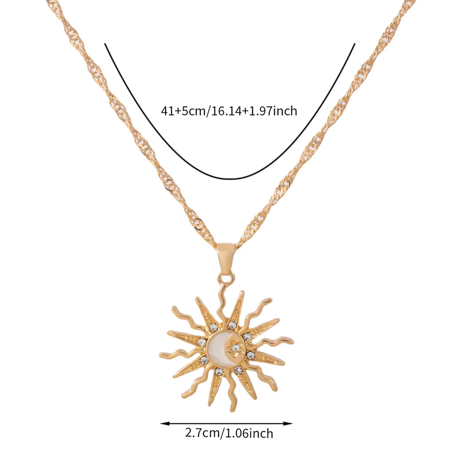 Sun Moon & Star Three-in-One Rhinestone Pendant Necklace, Vintage Celestial Talisman