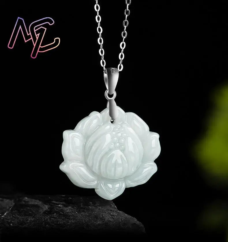 Myanmar Jadeite Lotus Pendant Necklace Lucky Designer Carved Amulet Stone Gifts for Women Talismans Luxury Burmese Jade