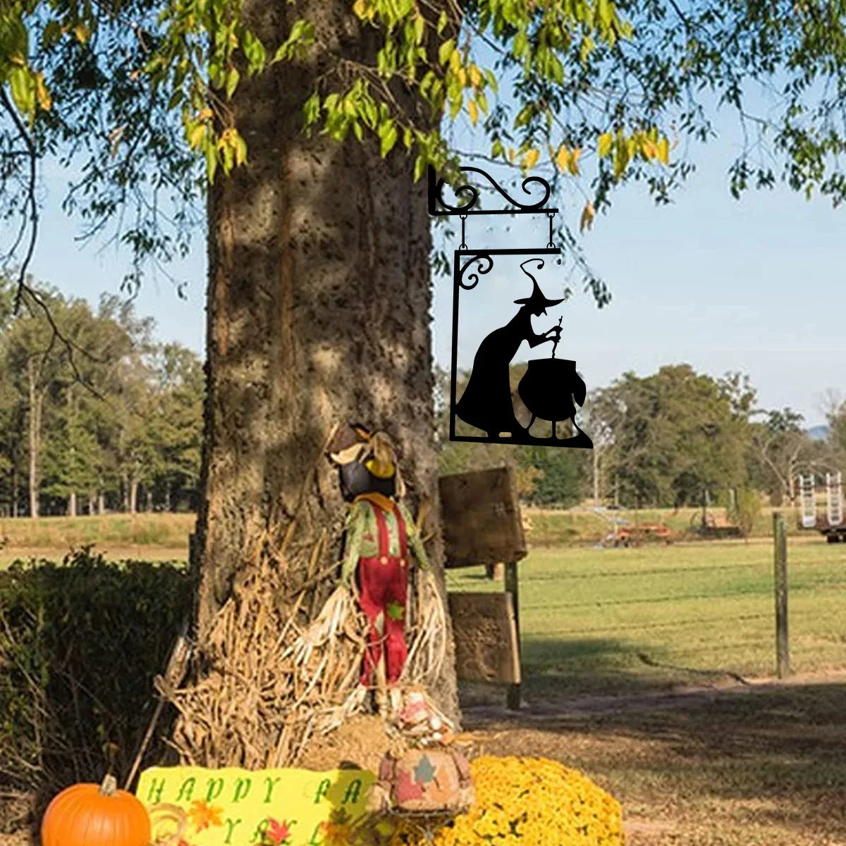 Halloween Metal Sign Witch Shape Iron Witch Boiler Silhouette Wall Mural Spooky Mysterious Witch Hanging Signage Horror - Charlie Dolly