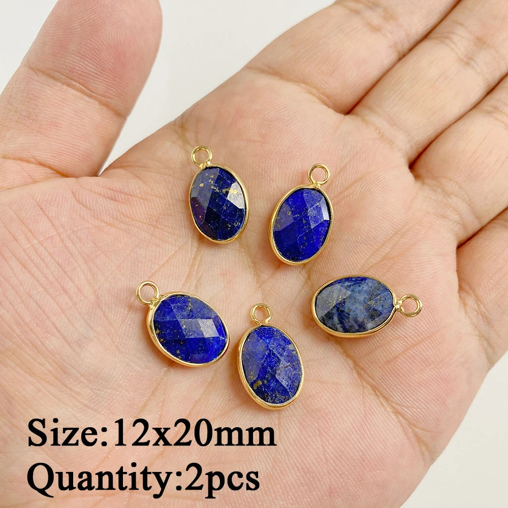 Natural Lapis Lazuli Pendant Blue Heart Square Oval Bullet Stone Charms For Jewelry Making Necklace Earrings Bracelet DIY 2PCS