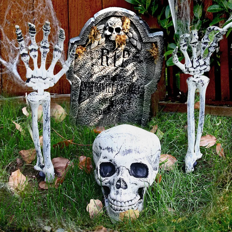 Realistic Skeleton Stakes Halloween Realistic Skull Skeleton Head Human Hand Arms for Halloween Party Home Garden Lawn Decor - Charlie Dolly