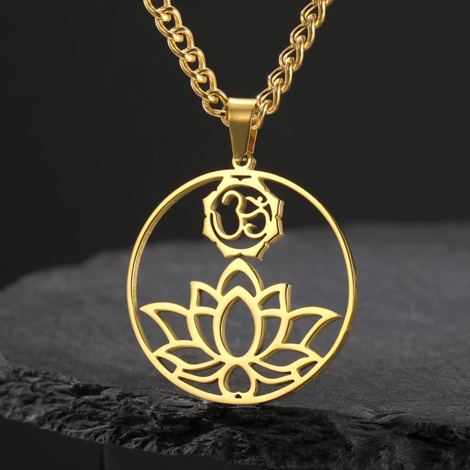 Lotus Mandala OM Symbol Spiritual Amulet Necklace