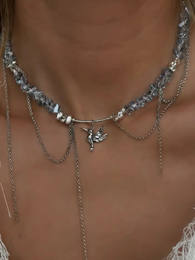 Bird and Heart Pendant Tassel Chain Necklace Jewelry