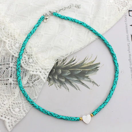 Polymer Clay Heart and Natural Shell Bead Boho Choker