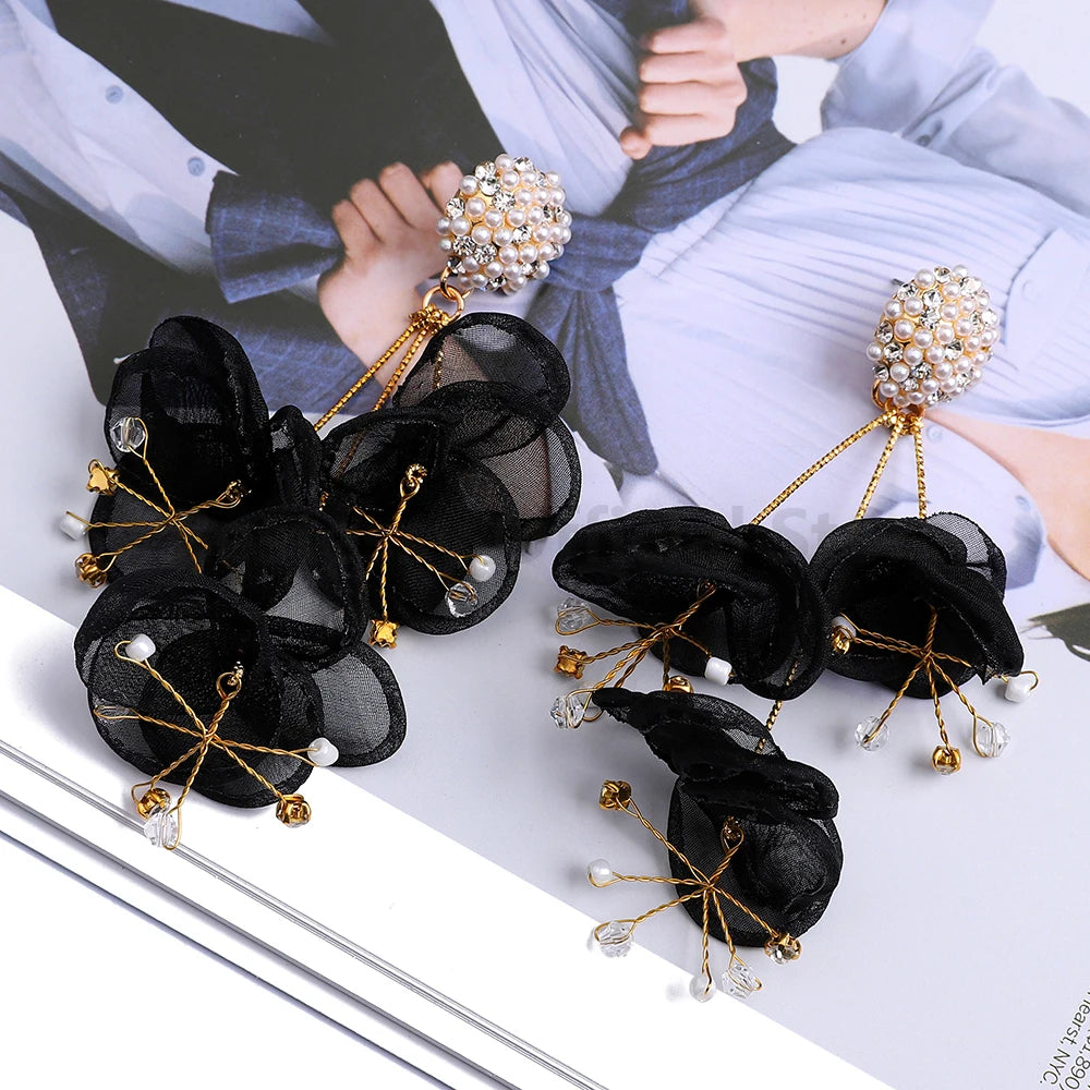 Boho Multicolor Cotton Flower Petal Dangle Earrings For Women Luxury Elegant Handmade Beaded Tassel Ear Pendant Fashion Jewelry
