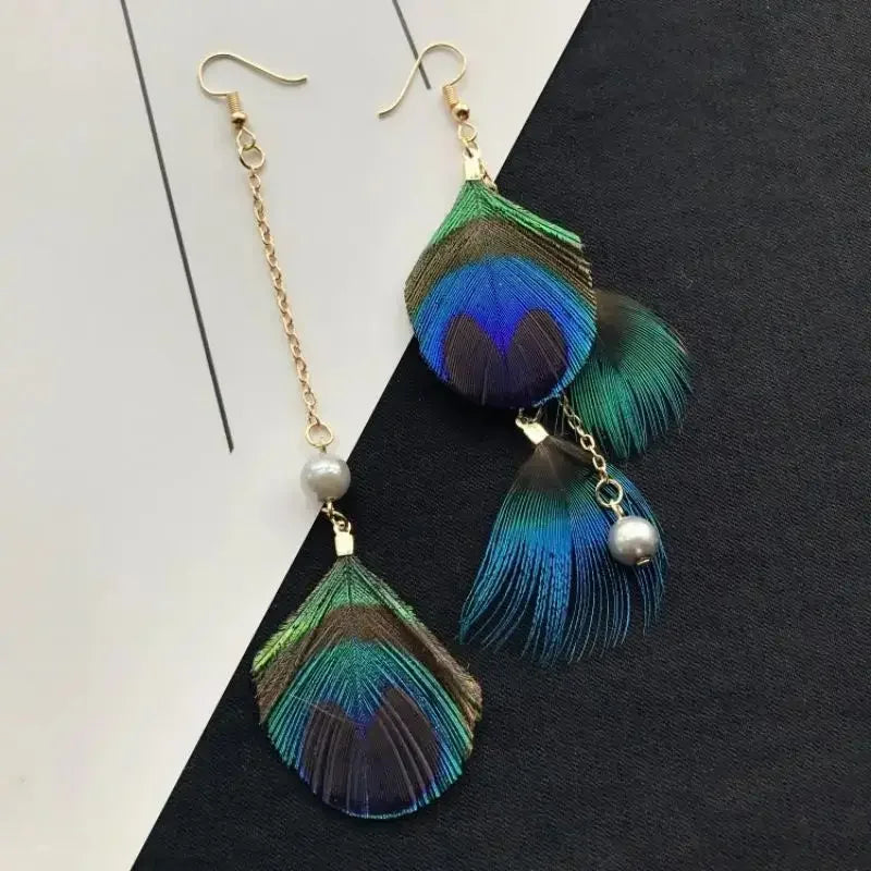 Exaggerate Feather Long Earrings Fashion Imitation Peacock Feather Earrings Boho Style Feather Earrings Custom Jewelry Wholesale