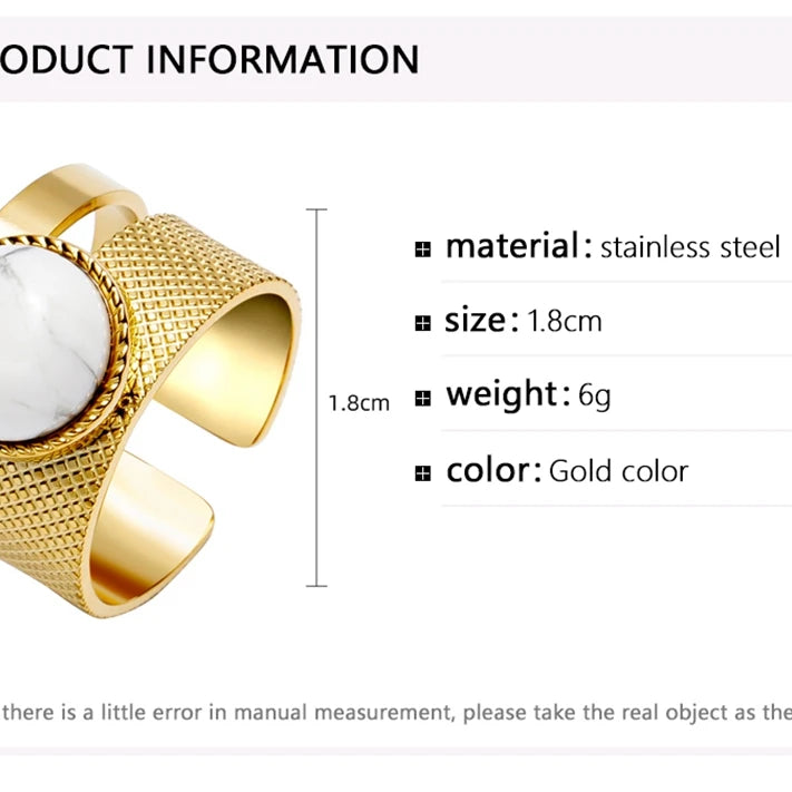 WILD & FREE Boho Stainless Steel Rings For Women Glamour Trendy Gold Color Inlaid Natural Stone Statement Jewelry - Charlie Dolly