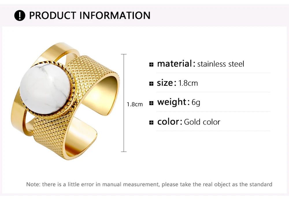 WILD & FREE Boho Stainless Steel Rings For Women Glamour Trendy Gold Color Inlaid Natural Stone Statement Jewelry