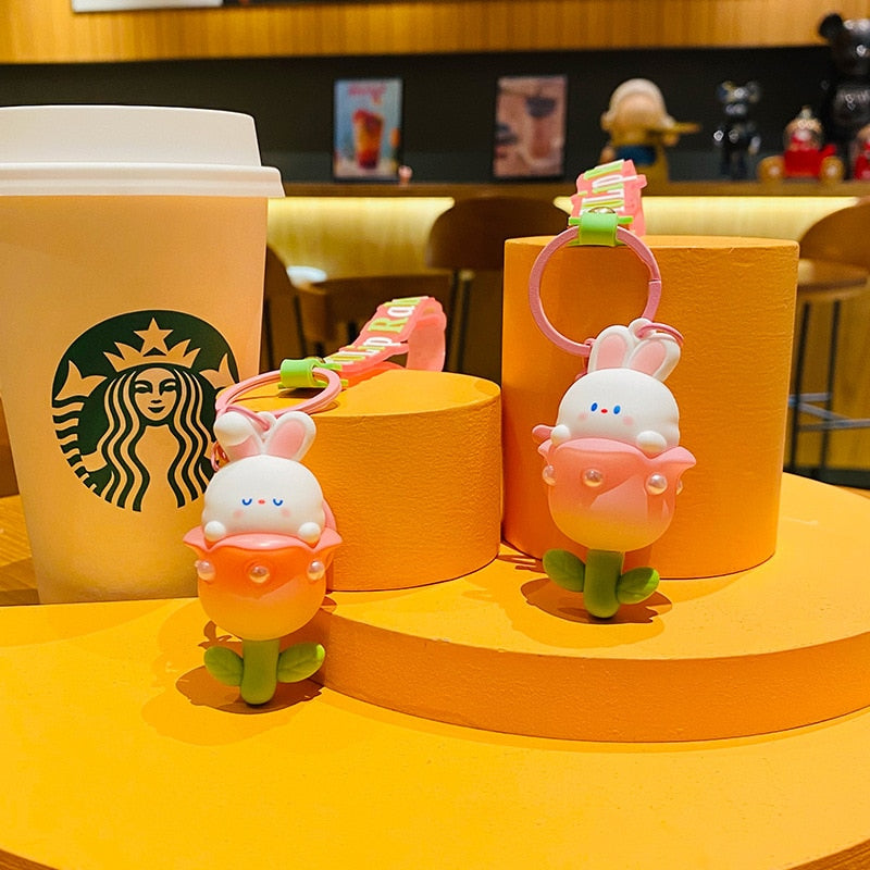 A-Z Letter Women's Cartoon Rabbit Keychain Cute Enamel Rabbit Carrot Car Bag Pendant Accessories Gift - Charlie Dolly