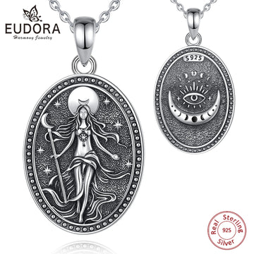 Eudora 925 Sterling Silver NYX Moon Goddess Necklace Wicca Pagan Amulet Pendant Hellenic Jewelry Fine Gift for Women Men