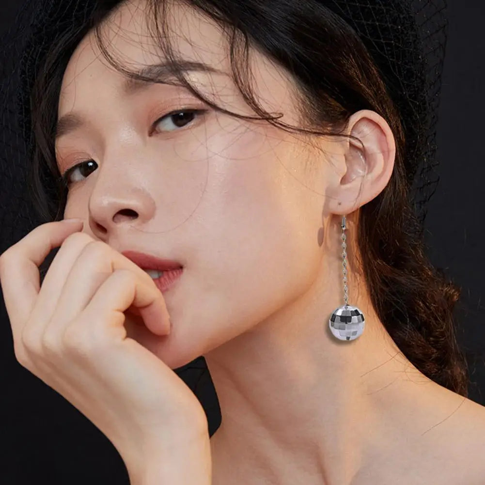 Retro Disco Ball Drop Earrings Women Boho Round Luxury Mirror Party Reflect Earrings Ball Dangle Jewelry Light Disco Earring