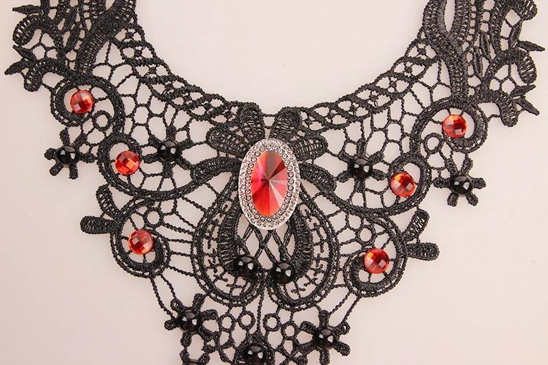 Gothic Chokers Black Beaded Flowers Sexy Lace Neck Choker Necklace Vintage Tassel Chain Women Steampunk Halloween Jewelry - Charlie Dolly