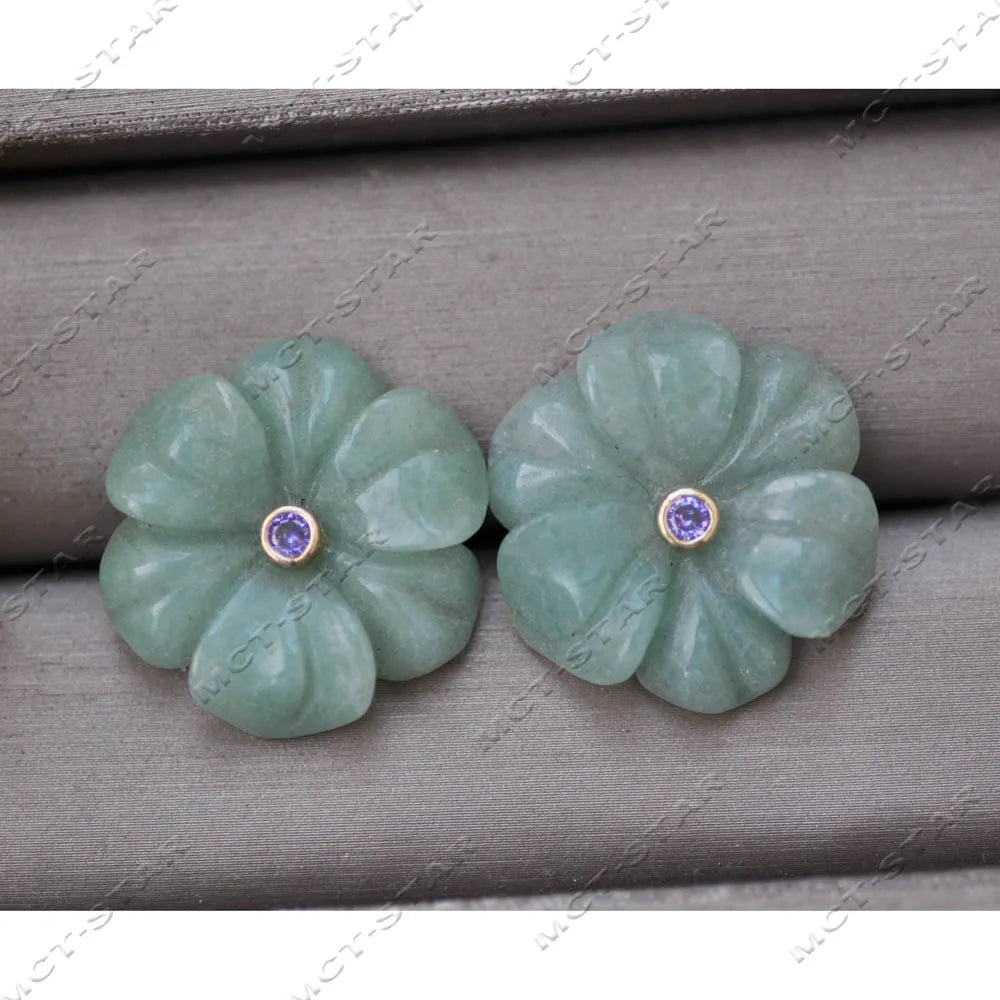 Z14219 Natural 25mm Blue Lapis lazuli Green Yellow Jade Jasper Pink Crystal Flower CZ Stud Earring