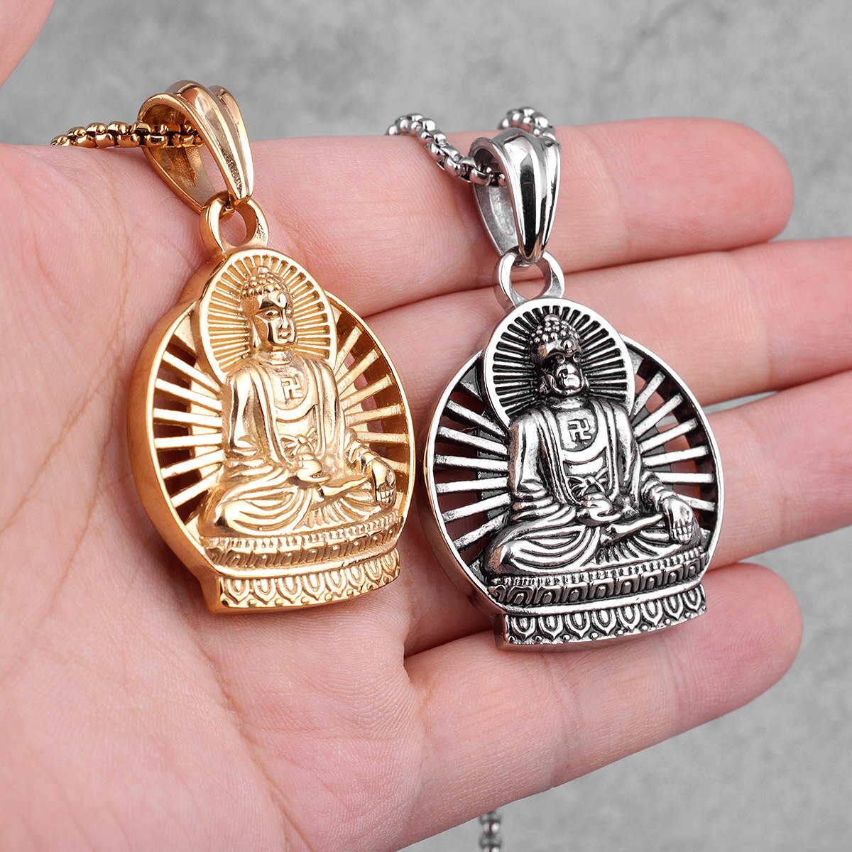 Buddhism Buddha Gold Silver Color Sainless Steel Men Necklace Pendant Chain for Boyfriend Male Jewelry Creativity Gift Wholesale - Charlie Dolly