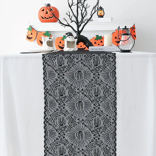 Halloween Black Lace Placemat Happy Halloween Party Decorations 2024 For Home Spider Web Tablecloth Kitchen Dining Table Covers