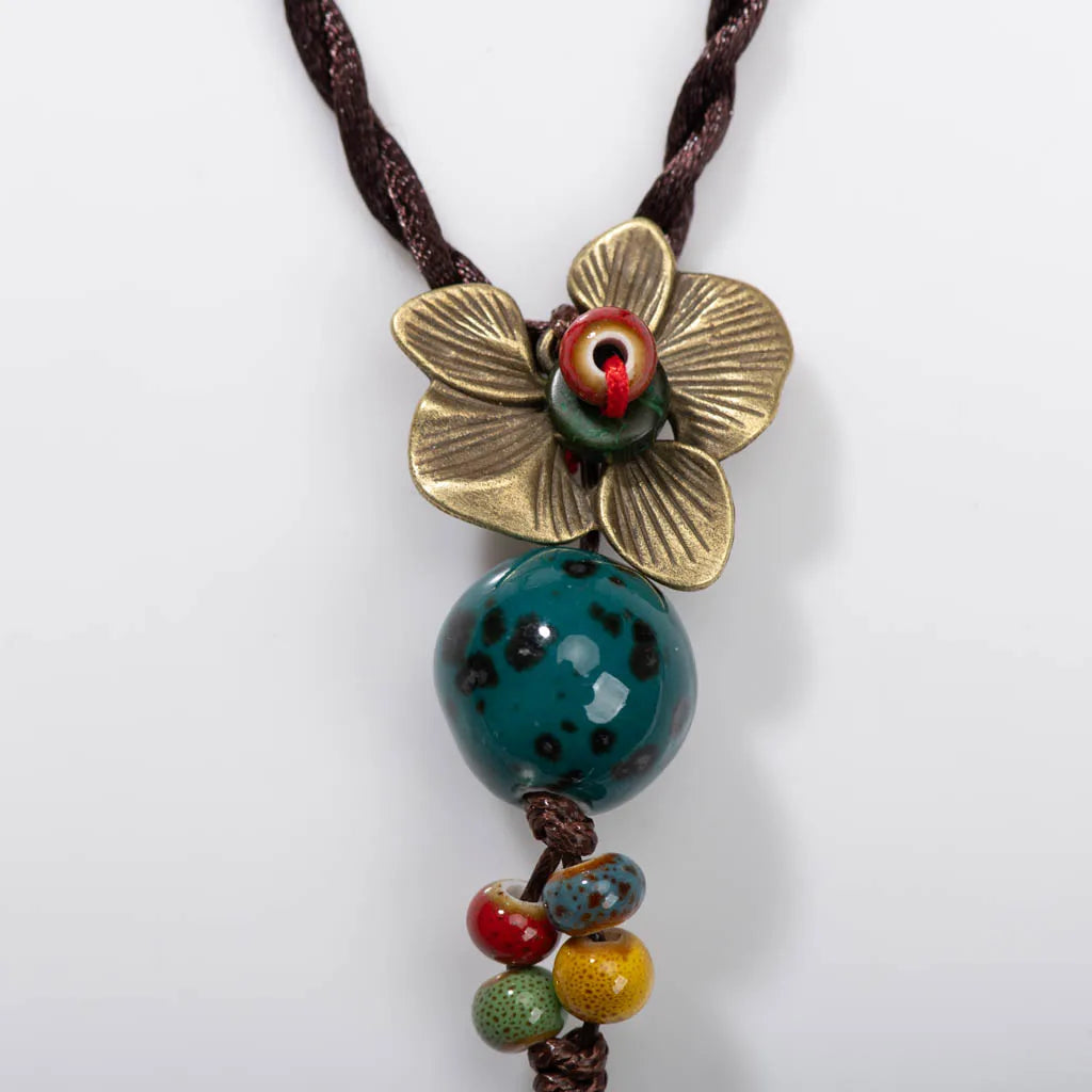 Ceramic Pendant Long Sweater Chain Necklace Jewelry