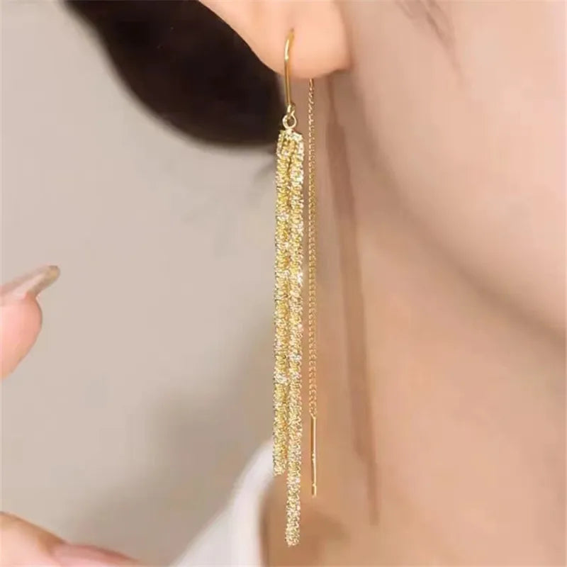 2023 New Fashion Trend Metallic Elegant Exquisite Light Luxury Long Tassel Ear Wire Ladies High Jewelery Party Gift Wholesale - Charlie Dolly