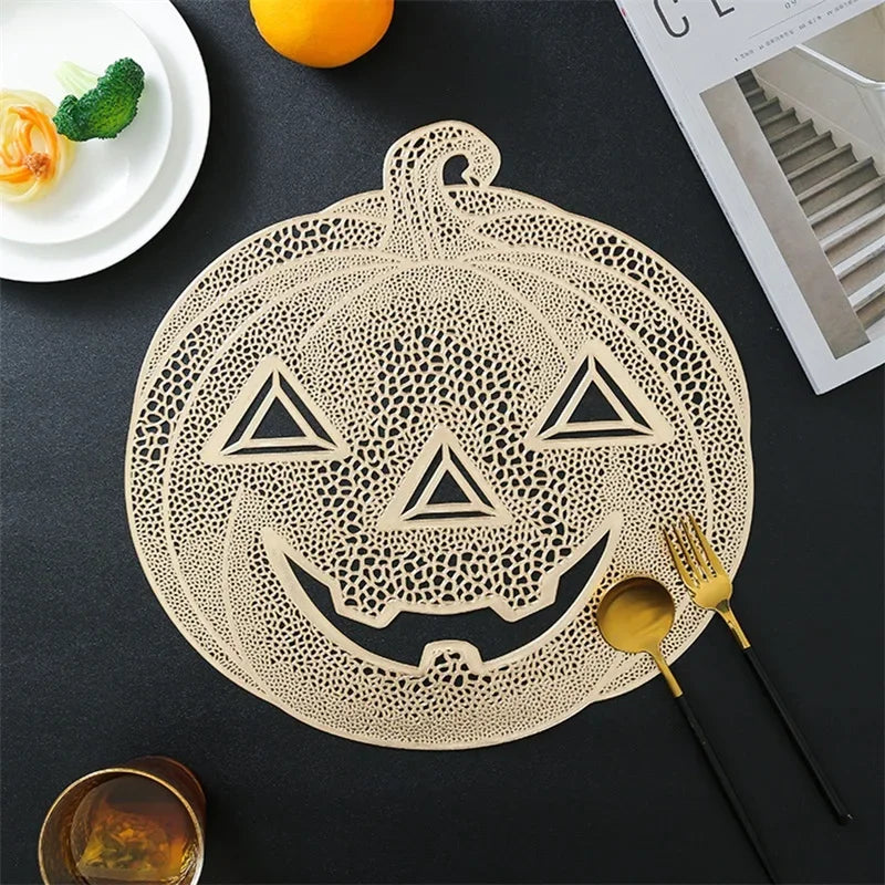 2024 New PVC Placemats for Halloween Dining Table Decoration Pumpkin Shaped Desktop Heat Insulation Pad