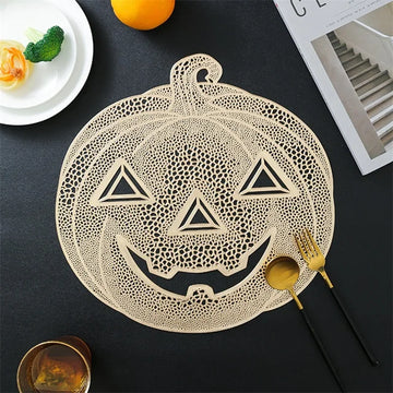 2024 New PVC Placemats for Halloween Dining Table Decoration Pumpkin Shaped Desktop Heat Insulation Pad